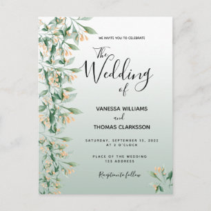 Sage green golden botanical wedding invitation postcard