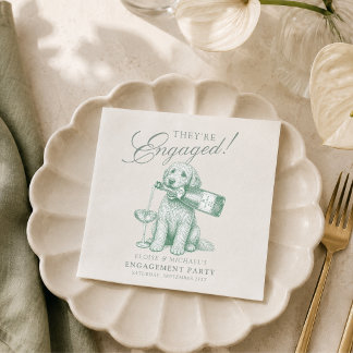 Sage Green Golden Doodle Champagne Engagement Napkin