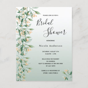 Sage green golden floral bridal shower invitation postcard