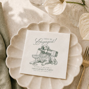 Sage Green Golden Retriever Champagne Engagement Napkin