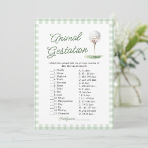 Sage Green Golf Animal Gestation Baby Shower Game Invitation