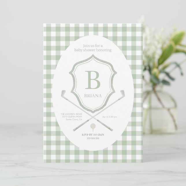 Sage green Golf baby shower Invitation (Standing Front)