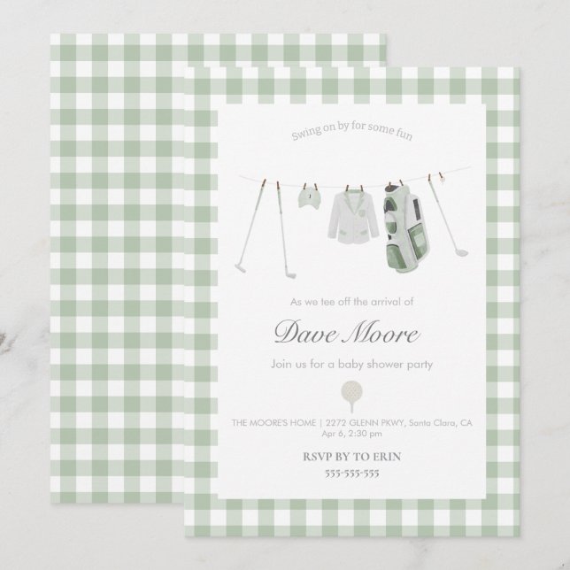 Sage green Golf baby shower party Invitation (Front/Back)