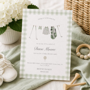 Sage green Golf baby shower party Invitation