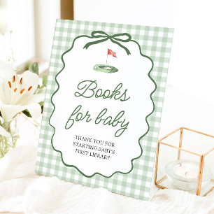 Sage Green Golf Bow Baby Shower Books for baby Pedestal Sign