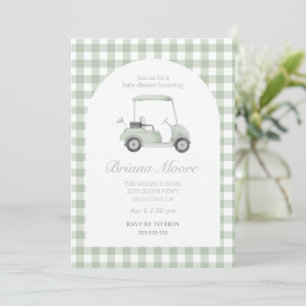 Sage green Golf cart baby shower Invitation