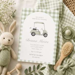 Sage green Golf cart baby shower Invitation
