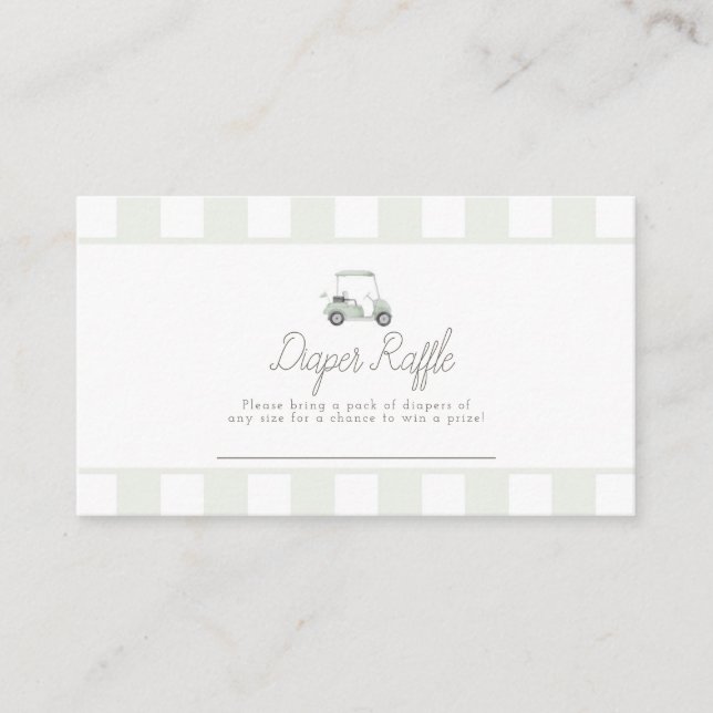 Sage green golf cart diaper raffle enclosure card (Front)