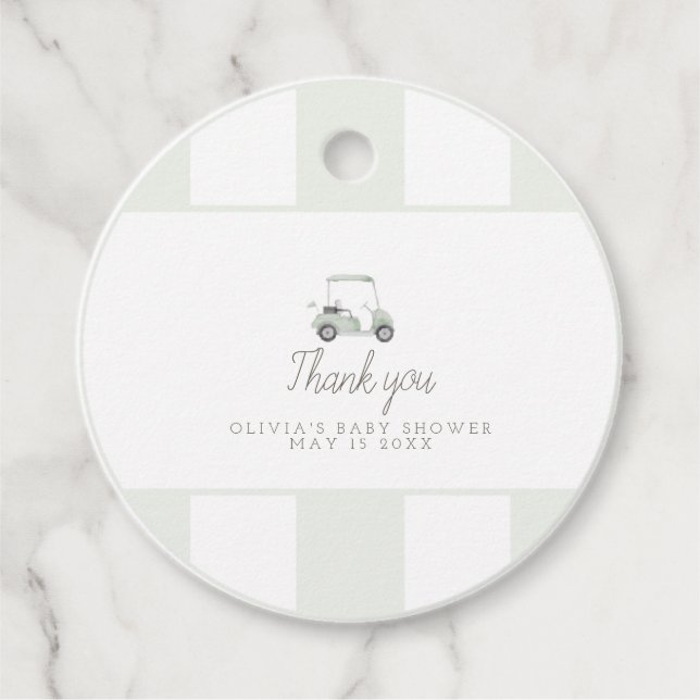 sage green golf cart gift favour tag (Front)