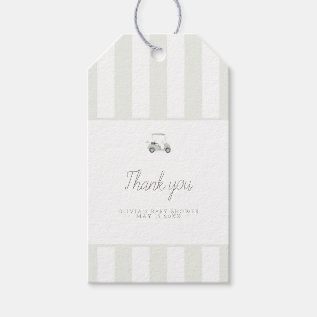 sage green golf cart rectangle favour tag (Front)