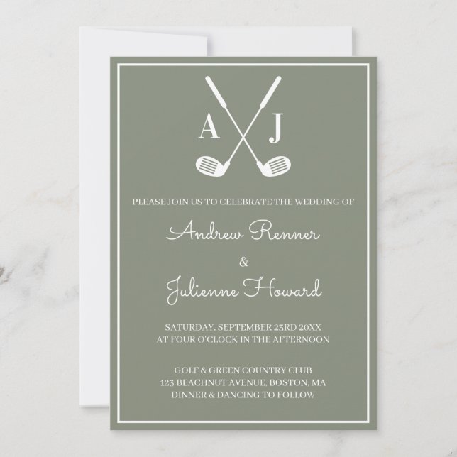 Sage Green Golf Wedding Invitation (Front)