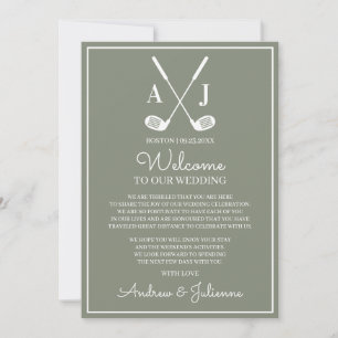 Sage Green Golf Wedding Welcome Note Invitation