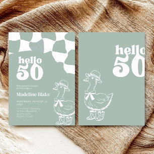 Sage Green Goose hello 50th Birthday  Invitation