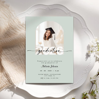 Sage Green Graduation Invitation with Photo - 2026