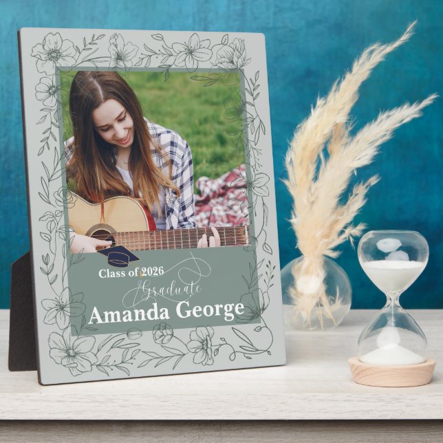 Sage Green Graduation Photo Keepsake Class of 2026 Plaque (Side)
