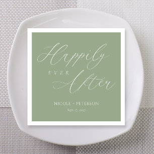 Sage Green Grand Happily Ever After Wedding Napkin