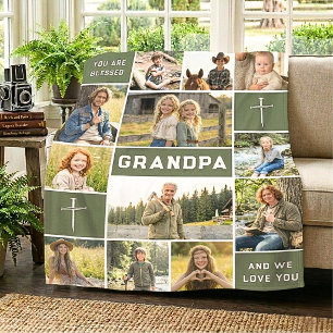 Sage Green Grandpa 12 Photo Heirloom Fleece Blanket