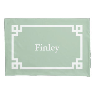 Sage Green Greek Key Monogram Standard Pillow Case
