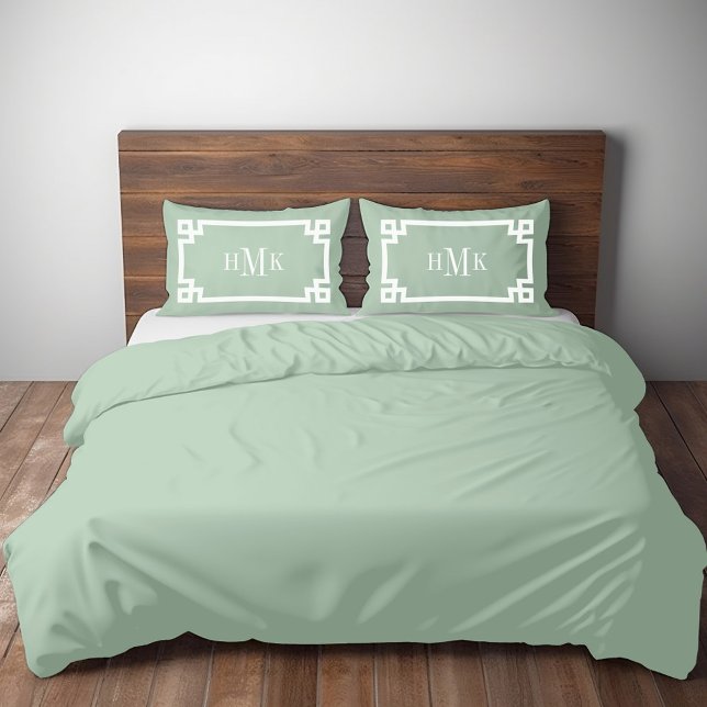 Sage Green Greek Key Monogram Standard Pillow Case (Creator Uploaded)