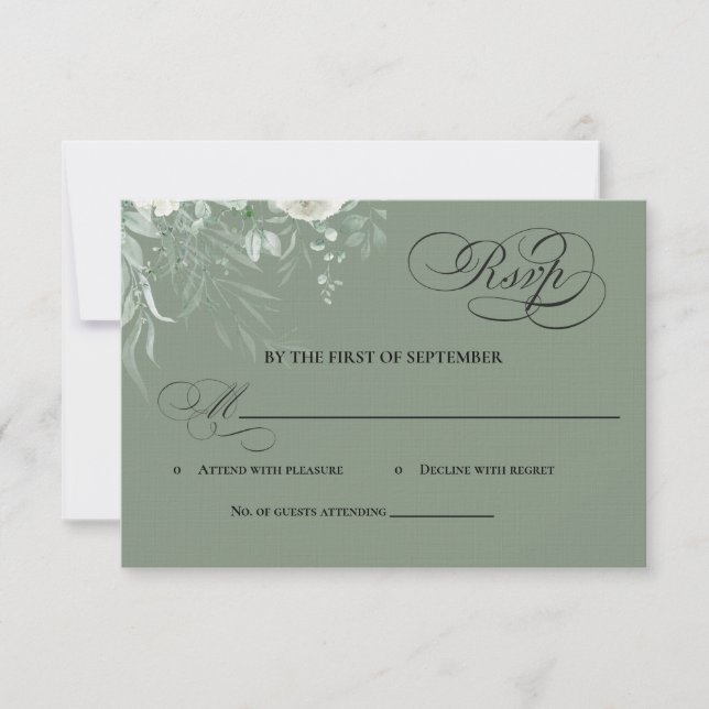 Sage Green Greenery Calligraphy RSVP Card (Front)