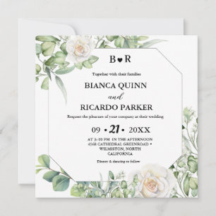 Sage Green greenery eucalyptus Square Wedding Invitation