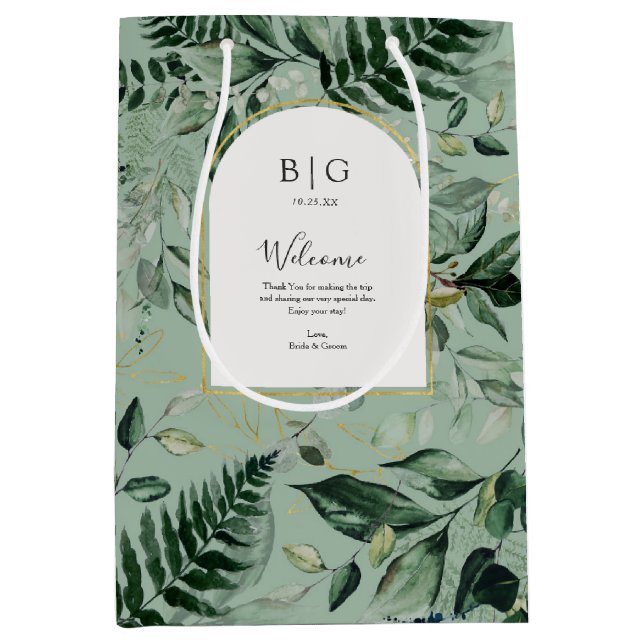 Sage Green greenery foliage wedding guest hotel Medium Gift Bag (Front)