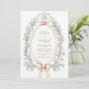 Sage Green Greenery Frame Vintage Wedding Invitation