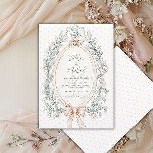 Sage Green Greenery Frame Vintage Wedding Invitation