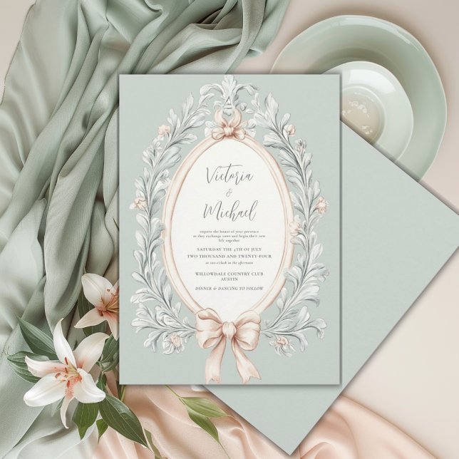 Sage Green Greenery Frame Vintage Wedding Invitation (Creator Uploaded)