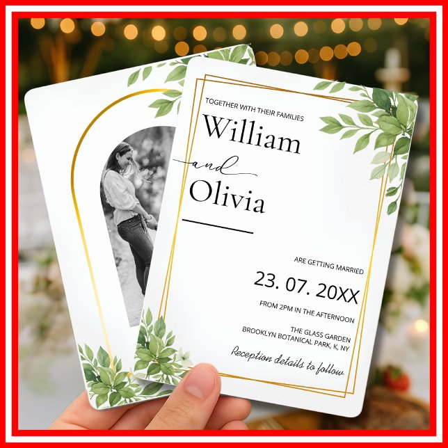 Sage Green Greenery Gold Geometric Rustic Wedding Invitation (Creator Uploaded)