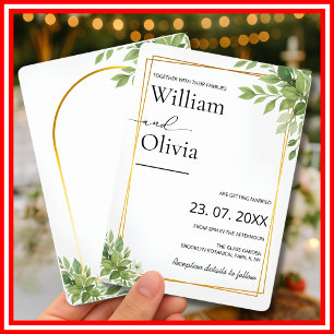Sage Green Greenery Gold Geometric Rustic Wedding Invitation