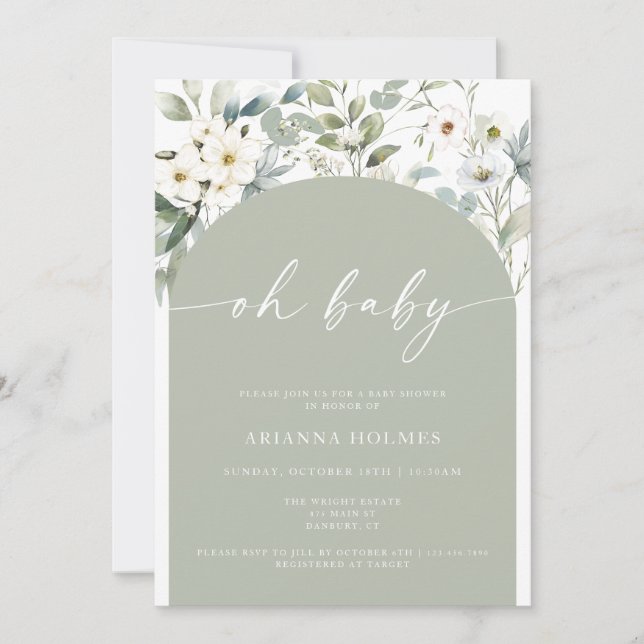 Sage Green Greenery Hello Baby Shower Invitation (Front)
