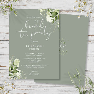 Sage Green Greenery Monogram Bridal Tea Party Invitation