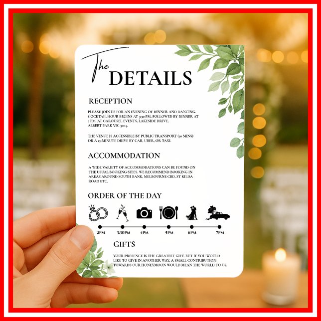 Sage Green Greenery Order of the Day Wedding Invitation (Creator Uploaded)