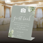 Sage Green Greenery Photo Guest Book Wedding Pedestal Sign<br><div class="desc">This elegant sage green floral greenery wedding photo guest book sign is perfect for all celebrations. Designed by Thisisnotme©</div>