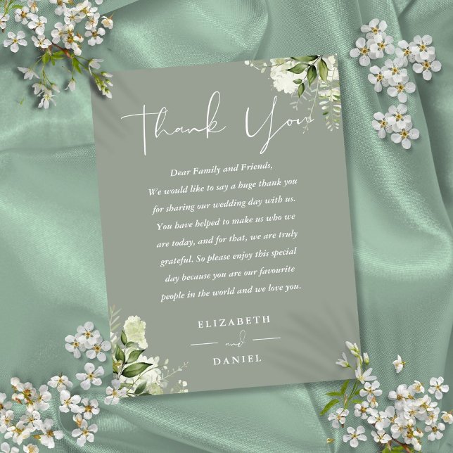 Sage Green Greenery Thank You Wedding Place Card (Sage Green Greenery Thank You Wedding Place Card)