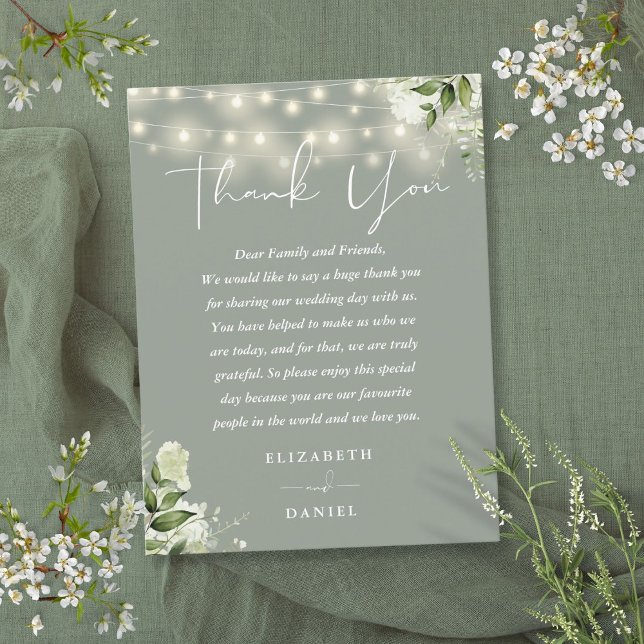 Sage Green Greenery Thank You Wedding Place Card (Sage Green Greenery Thank You Wedding Place Card)