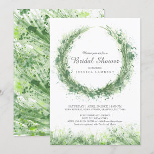 Sage green greenery watercolor grass bridal shower invitation