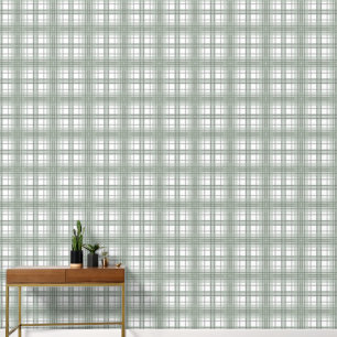 Sage Green, Grey and White Plaid Wallpaper