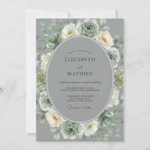 Sage Green Grey Woodland Botanical Wedding Invitation