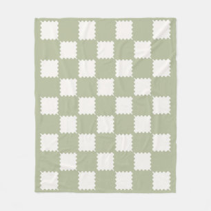 Sage Green Groovy Checks Checkered Pattern Fleece Blanket