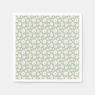 Sage Green Hand Drawn Daisy Pattern Napkin
