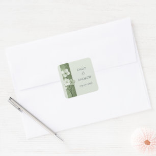 Sage Green Hand Drawn Floral Botanical Wedding Square Sticker