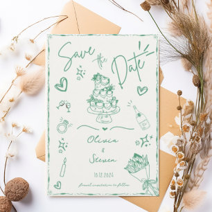 Sage Green Hand Drawn Scribble Fun Save the Date Invitation