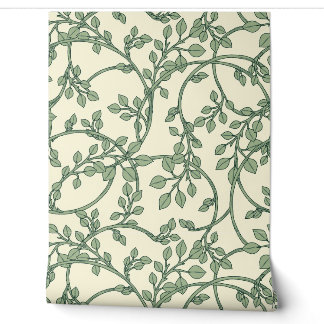 Sage Green Hand-Drawn Twining Vine Wallpaper