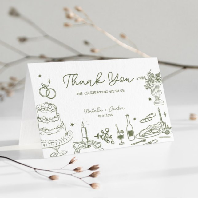 Sage Green Hand Drawn Whimsical Wedding Thank You  (Creator Uploaded)