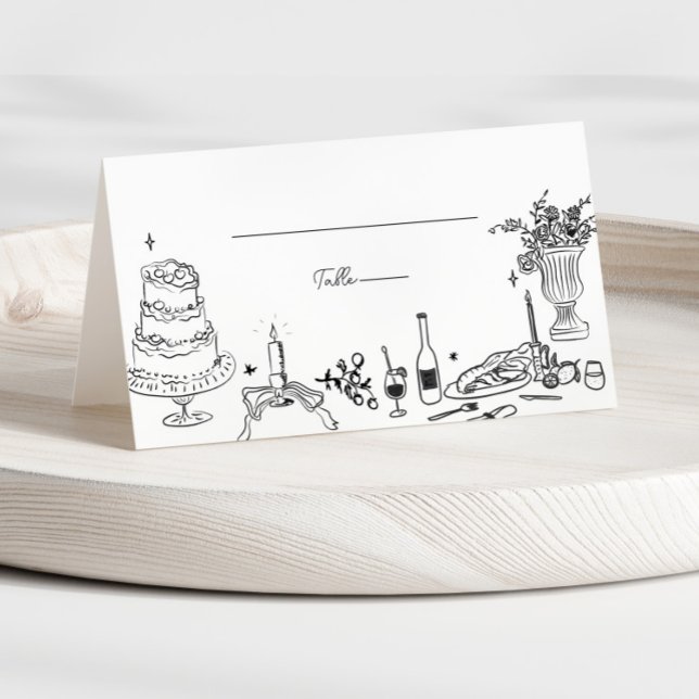Sage Green Hand Drawn Whimsical Wedding Thank You Place Card (Creator Uploaded)