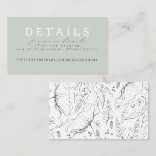 Sage Green Hand Drawn Wildflowers Wedding Details Enclosure Card