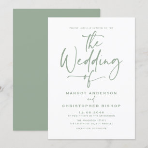 Sage Green Hand Lettered Calligraphy Wedding Invitation
