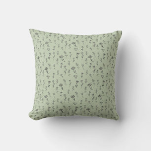 Sage Green Handdrawn Floral Cushion